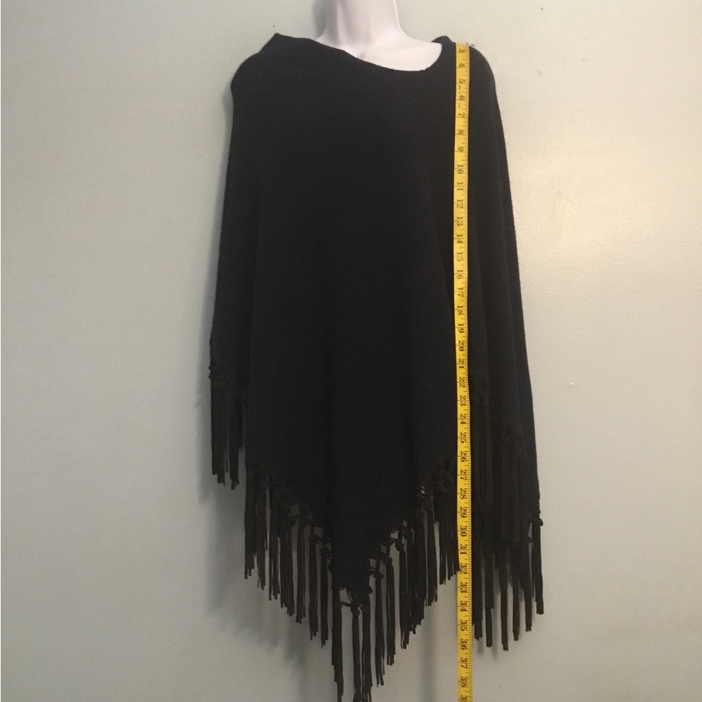 Black Fringe Poncho Sweater